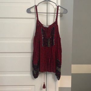 An off the shoulder red shirt from Abercrombie